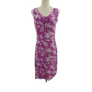 Vtg 90s Gap Pink Floral Dress Sz Small Sleeveless‎ Lace Up Front Y2K Boho Clean